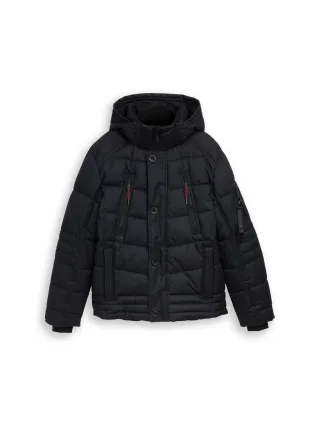 Tom Tailor - Puffer-Jacke mit abnehmbarer Kapuze blue herringbone structure - Gr. - M