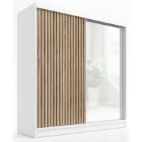 A&J MöbelLand GmbH Schiebetürenschrank LUNO 2-türiger Kleiderschrank mit Spiegel, Lamellen. (TOP ANGEBOT! Geräumiger Schrank mit einer Breite von 200 cm und Spiegel, ideal zur Aufbewahrung von Kleidung und Accessoires. TOP PRODUKT! Wählen Sie das ide