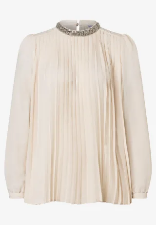MORE & MORE - Plissée-Bluse beige - Gr. - 42