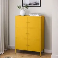 skølm Kommode Atriona aus Metall (Senfgelb, 3 Fächer & 6 Türen), Metallschrank 113,5 x 80 x 38 cm, auch verfügbar mit 2 Fächern