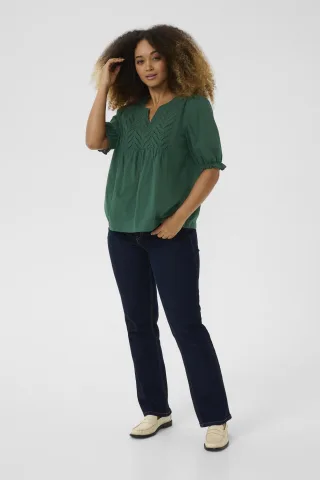 Kurzarm-Bluse Relaxed fit Botanical Garden dark green
