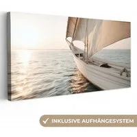 OneMillionCanvasses® Leinwandbild Panorama Segelboot - Meer - Beige - Sonne, Fotodruck (1 St), Wandbild, Deko Schlafzimmer Wohnzimmer Flur 40x20 cm