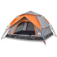 vidaXL Kuppelzelt Kuppel-Campingzelt 4 Personen Grau und Orange Quick Release, Personen: 4 (1 tlg)