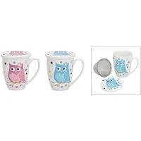 Wurm Tasse Teetasse Teebecher Set Sieb und Deckel Porzellan Eule blau rosa 6 tlg