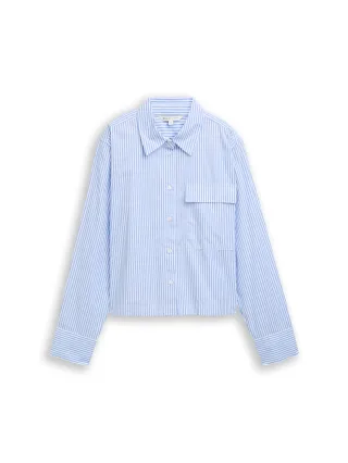 Denim Tom Tailor - Boxy Fit Hemdbluse aus Baumwolle blue white strripe - Gr. - M