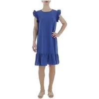 Ital-Design Sommerkleid Damen Freizeit (86164363) Rüschen Kreppoptik/gesmokt Minikleid in Blau