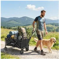Outsunny Fahrradlastenanhänger Faltbarer Bollerwagen mit Griff Verstellbarer Griffhöhe, bis 68 kg Tragkraft, für Sport, Einkauf, Camping, Schwarz
