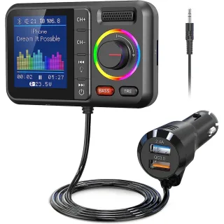 Car MP3 Bluetooth Player Large Screen Card USB Bluetooth FM Transmitter for Hand Free Driving Car Charger Compatible wit