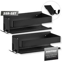 Benkstein Duschablage Dusch-Organizer zum Kleben oder Bohren 2er-Set, 2-tlg., für Shampoo Duschgel etc.mit praktischer Hakenleiste minimalistisch