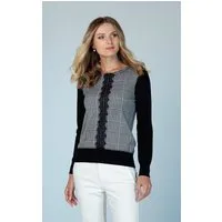 Passioni Strickpullover mit Hahnentrittmuster und Spitzendetail