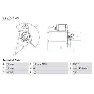 Bosch Anlasser 0,7 kW Nissan Almera N16 Primera P11 P12