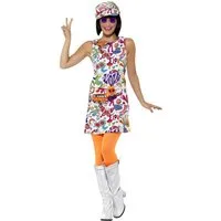 Smiffys Hippie-Kostüm Swinging Sixties Minikleid - Fasching Karneval, Hippiekleid für den Summer of Love