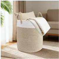 BlingBin Wäschekorb Geflochten Wäschesammler Spielzeug Aufbewahrung Aufbewahrungskorb (Handgeflochtener Wäschekorb aus Baumwolle, 1 St., 58 L, 38 x 50 cm), Wäschekorb mit Griff, Spielzeug und Kleiderkorb im Schlafzimmer
