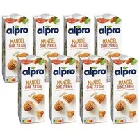 Alpro Pflanzenmilch Mandel ohne Zucker, 8x 1 Liter Mandeldrink