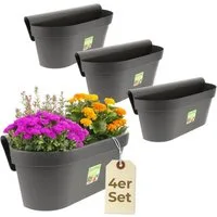 GarPet Balkonkasten 4er Set Geländerkasten Balkon mit Wasserspeicher Balkontopf Anthrazit