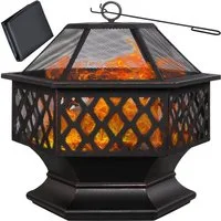 Gardebruk Feuerschale, Feuerkorb Garten mit Funkenschutz Abdeckung Rost-Optik Grill Groß 70cm