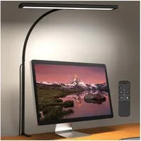 Sunicol LED Schreibtischlampe Klemmbar Tischlampe, 3 Farben und 5 Helligkeitsstufen, Augenschutz, Dimmbar mit Fernbedienung, Timer, 70cm Höhe, Flexibler Schwanenhals