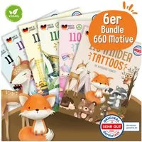 MeinBaby123® Kindertattoo 660 hautfreundliche Hauttattoos für Kinder, Geschenk für Mädchen, Mitgebsel Kindergeburtstag,  Bagger, Dino, Tiere, Einhörner