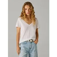 Pepe Jeans T-Shirt MEGAN V-NECK im Materialmix mit Leinen