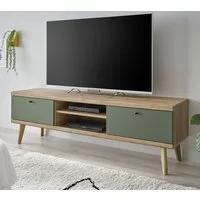 Furn.Design Lowboard Juna (TV Unterschrank in Eiche mit Salbeigrün, 160 x 50 cm), skandinavisches Design