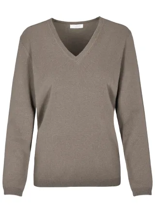 CLARINA - NOS Pullover, V-Ausschnitt 706 taupe mel. - Gr. - 38