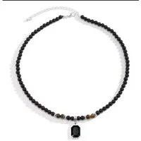 KARMA Perlenkette Herren Perlenkette schwarz mit Anhänger (Herrenschmuck Geschenk für Ihn, Herrenhalskette), Schwarze Kette