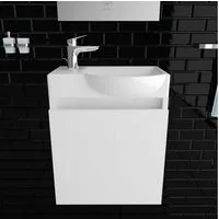 Alpenberger Badmöbel-Set Gäste WC Möbel Set - Waschtisch mit Waschbeckenunterschrank Weiß, (Komplett-Set 2-tlg. Vormontiert, 2-St., Bad Waschtisch mit Waschtischunterschrank hängend), Bad Waschbecken mit Unterschrank 45 cm Breit