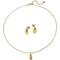KARMA Schmuckset Tropfen Damen Edelstahl Gold Halskette wasserfest & antiallergisch (Damenschmuckset Kette, 3-tlg., Ohrstecker eleganter Schmuck), Karabinerverschluss Anhänger
