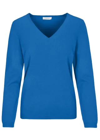 CLARINA - NOS V-Pullover, 1/1 Arm, uni 604 himmelblau - Gr. - 36