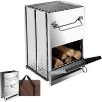 SunJas Holzkohlegrill Edelstahl Campinggrill klappbar Camping Holzofen, Faltbarer Camping Backofen, Edelstahl tragbar Campingofen, tragbarer faltbarer Holzofen mit Tragetasche, für Outdoor-Aktivitäten, Wandern, Picknick und Grillen