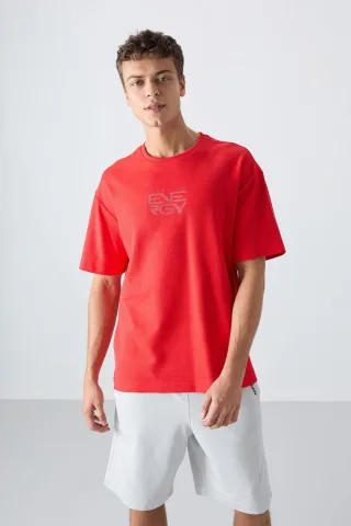 Übergroßes Logo besticktes Baumwollmischung T-Shirt