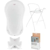 Hylat Baby Babybadewanne Badewannen-Set mit TÜV – Wanne, Sitz, Ständer, Ablauf, 4-tlg. Baby Bade-Set mit TÜV & Ablauf, Hug me - Weiß