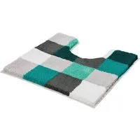 Kleine Wolke Badematte Caro, Badvorleger, Badezimmer Teppich, Höhe 25 mm, rutschhemmend beschichtet, fußbodenheizungsgeeignet, Kunstfaser, quadratisch, WC Vorleger mit Ausschnitt, Badteppich, modernes Karo-Muster, Pastell-Farben, waschbar