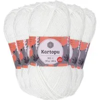 maDDma 5 x 100g Strickwolle Kartopu NO:1 Polyacryl-Wolle Anti Pilling Effekt Häkelwolle, 800 m (Sparpaket), K010 weiß