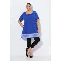 Ulla Popken Longshirt Longshirt Bordürendruck Carré-Ausschnitt Halbarm
