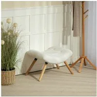 HOMCOM Fußhocker mit Berberfleece-Stoff, bis 120 kg belastbar (Sitzhocker, 1 St., Polsterhocker), für Wohnzimmer, Schlafzimmer, 67 x 45 x 38 cm, Cremeweiß