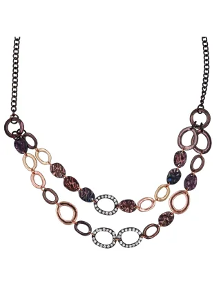 Steuer Modeschmuck Collierkette Metallcollier 2-reihig in kupferbraun mit Strasszierde
