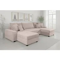 OTTO home Wohnlandschaft Alexa U-Form, B: 313 cm, Schlaffunktion, Bettkasten & 4 Zierkissen, Federkern