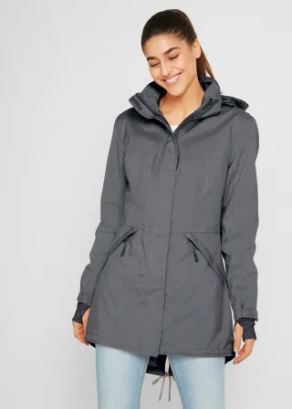 bonprix Wasserdichter Funktions-Parka, grau, Gr.56, Sportliche Regenjacke mit Reißverschlusstaschen, A-förmig