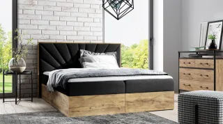 Boxspringbett Bett DAIMON 180x220cm Lancelot Eiche Stoff Schwarz inkl. Bettka...
