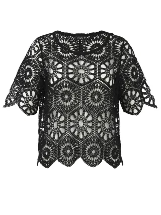 VIA APPIA DUE - Pullover Rundhals 1/2 Arm Struktur schwarz - Gr. - 52