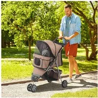 PawHut Hundebuggy Katzenwagen Haustierbuggy verstellbares Verdeck Aufbewahrungskorb, (1-tlg), für Garten, Balkon, Kaffeebraun