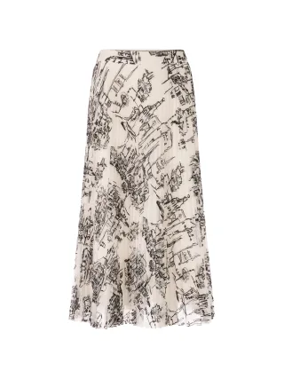 Marc Cain Collections - Plisseerock mit City-Motiv smoke - Gr. - 38