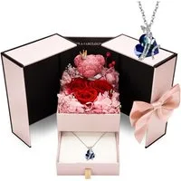 Sorvyzxn Schmuckset Ewige Rose mit Herz-Halskette – Konservierte Rose in Geschenkbox (1-tlg), Schmuckgeschenk für Sie – ideal zu Weihnachten & Valentinstag