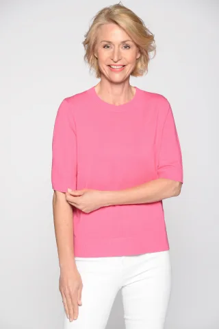 CLARINA - Rdh.-Pullover, 1/2 Arm, uni 415 pink - Gr. - 42