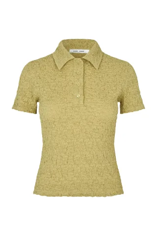 samsøe & samsøe - Poloshirt mit Strukturmuster gelb/grün - Gr. - XL