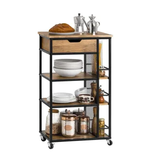 SoBuy Küchenwagen, Schwarz, Braun, Holzwerkstoff, Metall, 50x87x37 cm, Esszimmer, Servierwagen