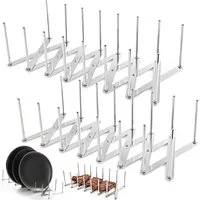 SURFOU Geschirrständer 2er-Set Deckelhalter & Rippchenständer aus Edelstahl – ausziehbar, Zubehör für Verstellbare Topfdeckelhalter & Tellerhalter– ausziehbar bis 84 cm, multifunktional als Dampfgarständer, Geschirrablage oder BBQ-Zubehör, Rostbestän