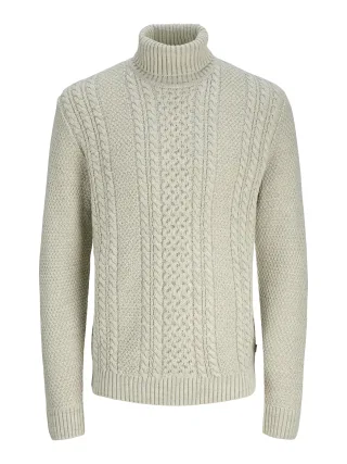 JACK&JONES - JJPAUL KNIT ROLL NECK white melange - Gr. - L
