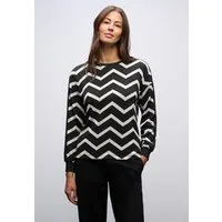 STREET ONE Langarmshirt mit Galonstreifen, Zick-Zack Print